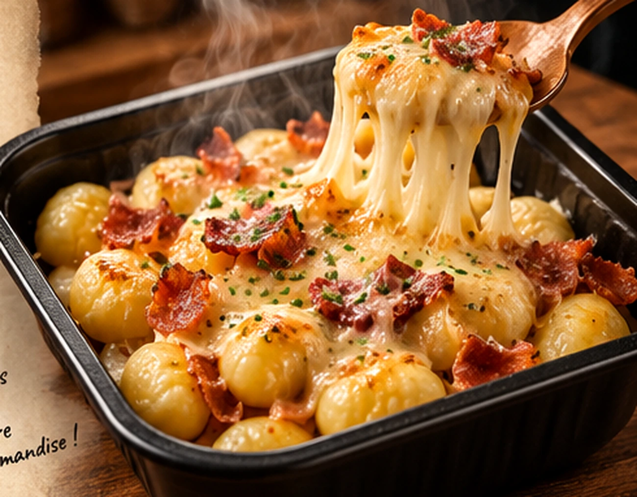 Illustration de la Gnocchiflette, gnocchis et fromage à raclette filant