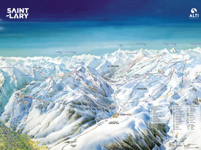 Plan des pistes officiel de Saint-Lary, avec six repères Ride & Beer